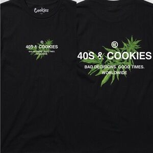 40s & Cookies Black Short Sleeve Tee with Leaf Graphic